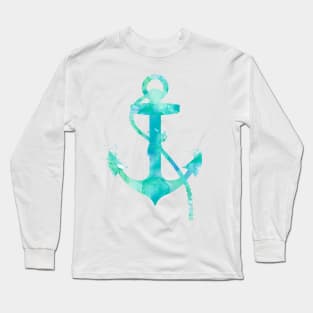 Turquoise Nautical Anchor Watercolor Painting Long Sleeve T-Shirt